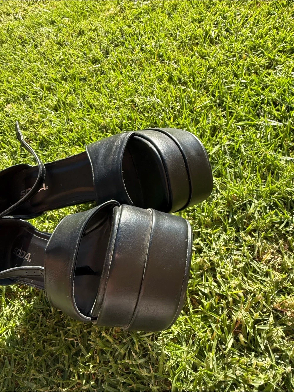 Soda Black Platform Block Heel Sandals